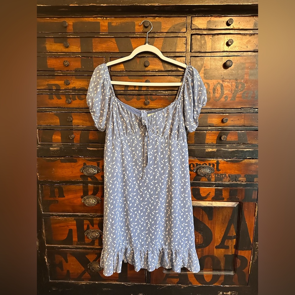 She + Sky Blue Leaf Print Mini Dress